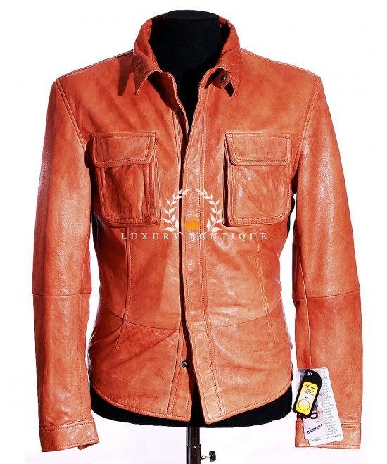 Daniel Tan Men's New Smart Collared Designer Real Lambskin Leather Fashion Shirt Jacket