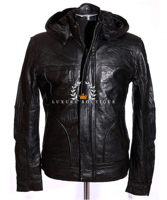 Ghost Protocol Men's Mission Impossible Black Detachable Hood Italian Washed Lambskin Leather Movie Film Hooded Fashion Jacket