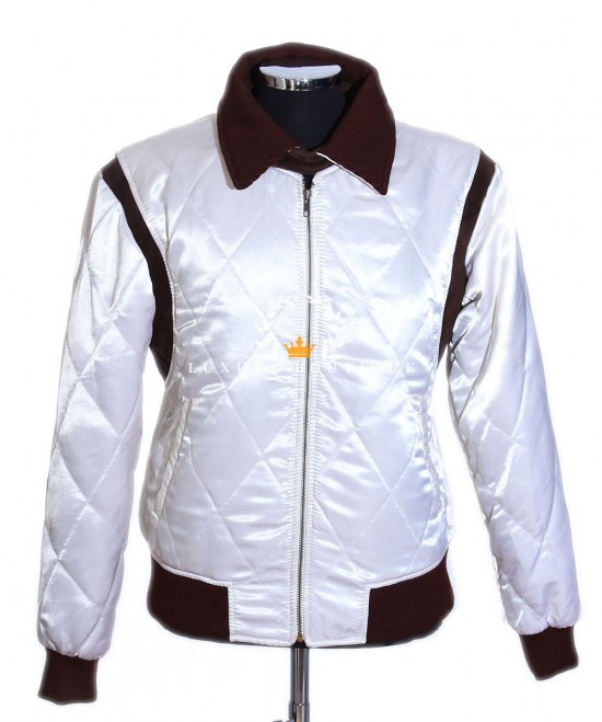 Drive White / Brown Men's Ryan Gosling Gold Scorpion Movie Film Fashion Winter Fully Lined Satin Jacket