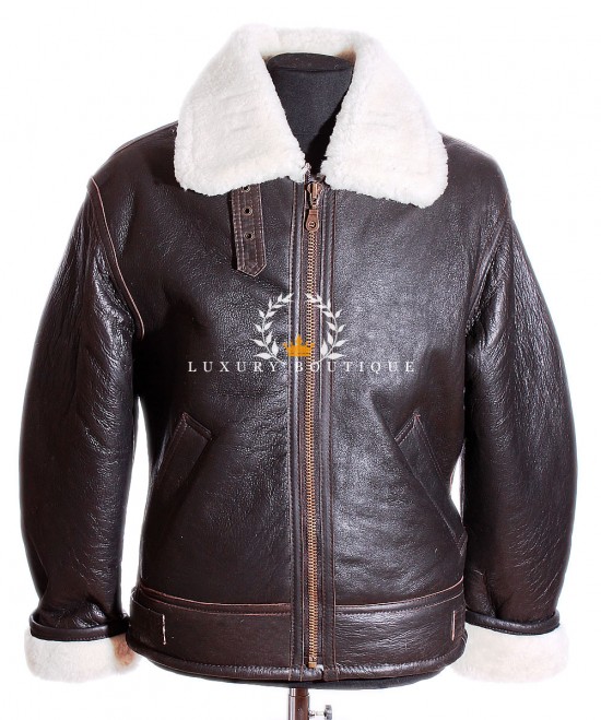 Men's Black / White Shearling B3 Bomber Classic WW2 Military Style Real Merino Sheepskin Wool With Lambskin Leather Finish Winter Fashion Jacket
