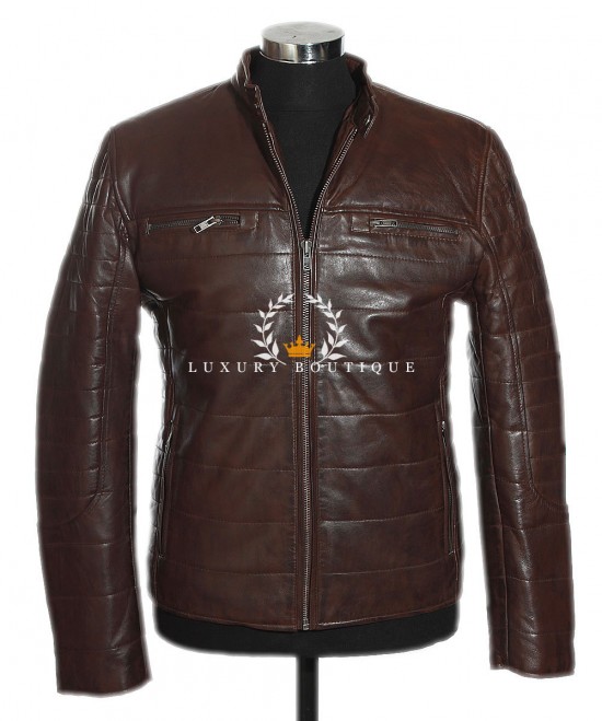 Maximus Brown Puffer Men's Classic Vintage Style Real Soft Padded Lambskin Leather Winter Fashion Jacket