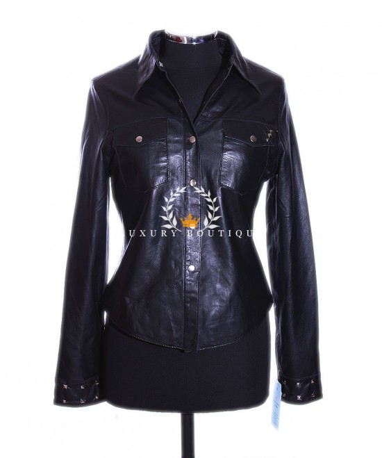 Yvonne Black Ladies Women's Smart Casual Designer Real Soft Washed Lambskin Leather Fashion Shirt Jacket