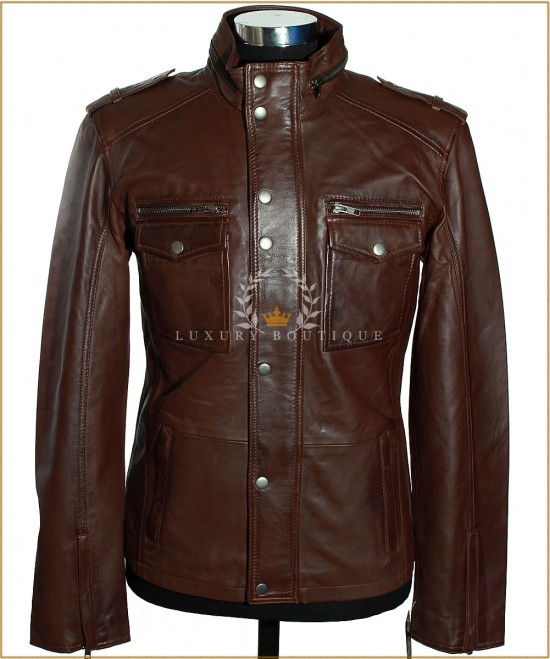 BANDIT BROWN Men's Classic Safari Style Real Washed Lambskin Leather Fashion Jacket