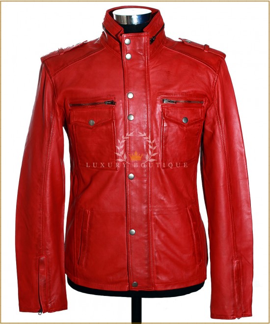 BANDIT Red Men's Classic Safari Style Real Washed Lambskin Leather Fashion Jacket