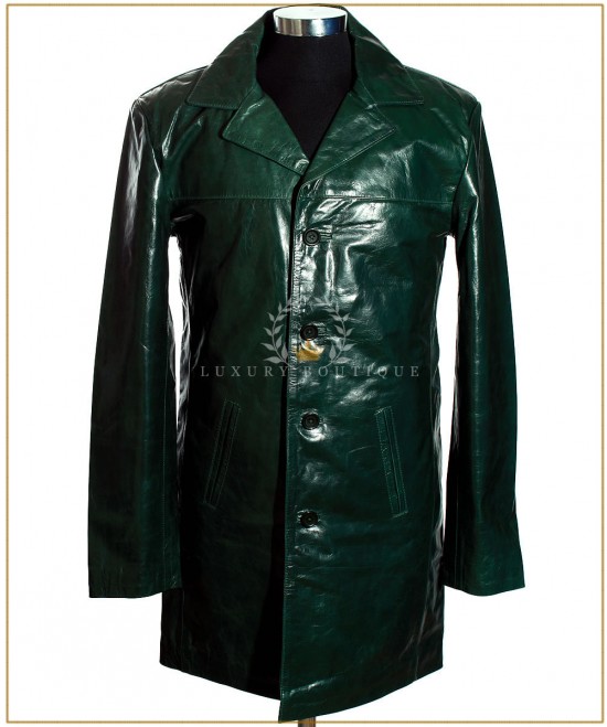 Benjamin Green (3476L) Men's Classic Smart Casual Knee Length Real Cowhide Glazed Leather Blazer Coat Long Jacket
