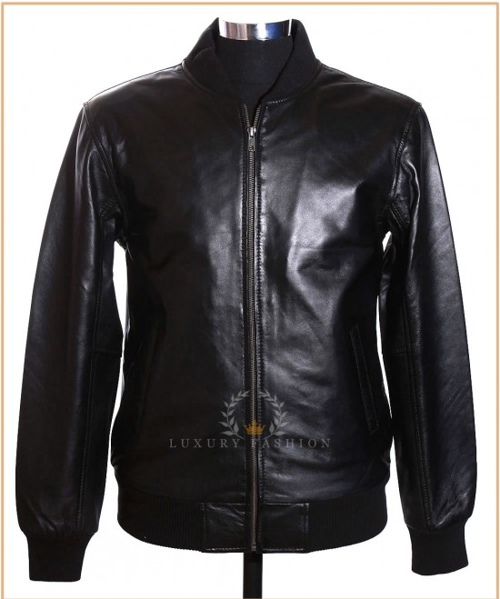 Dallas Black (275PL2) Men's Classic Bomber Baseball Style Real Italian Lambskin Leather Winter Jacket