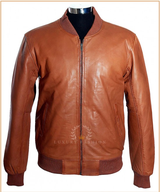 Dallas Tan (275PL2) Men's Classic Bomber Baseball Style Real Italian Lambskin Leather Winter Fashion Jacket