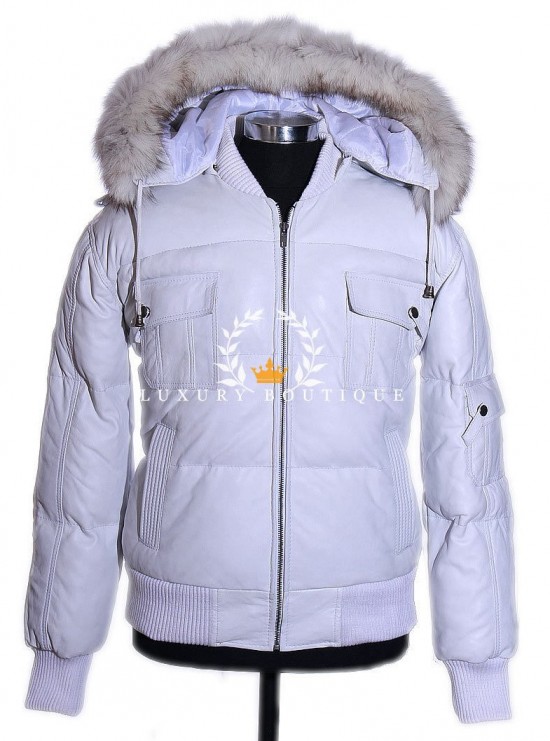 Pilot 6 Lockheed Puffer White Men's New Detachable Fur Hooded Real Soft Lambskin Leather Winter Bomber Jacket