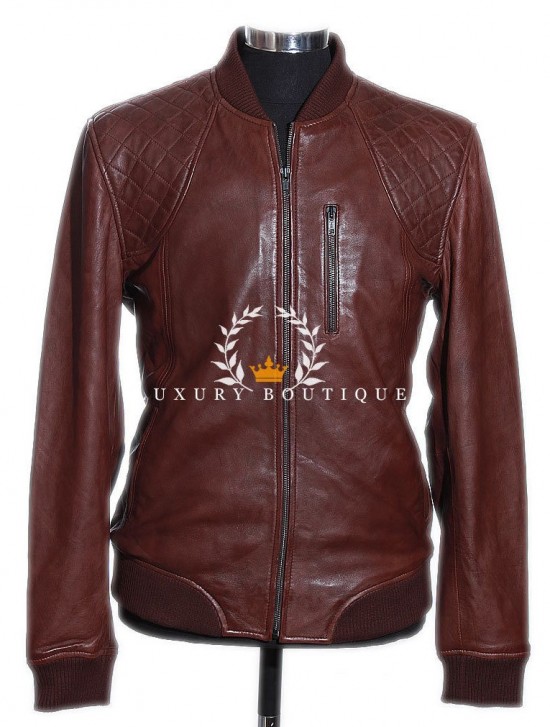 Wayne Brown Men's Bomber Biker Style Retro Real Quilted Lambskin Leather Winter Fashion Jacket