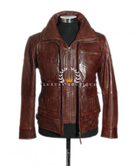 Henry Brown Men's Safari Style Double Collar Classic Smart Vintage Real Soft Lambskin Leather Fashion Jacket