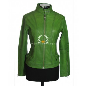 Nancy Lime Green Ladies Biker Style Retro Designer Real Italian Washed Quilted Lambskin Leather Fashion Jacket