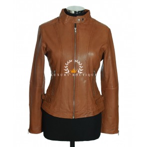 Nancy Tan Ladies Biker Style Retro Designer Real Italian Washed Quilted Lambskin Leather Fashion Jacket