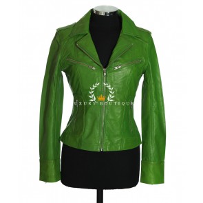 Kylie Lime Green Ladies Smart Casual Biker Style Designer Retro Real Italian Washed Lambskin Leather Short Fashion Jacket