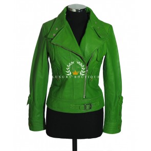 Daisy Lime Green Ladies Military Style Designer Real Italian Washed Lambskin Leather Short Fashion Jacket