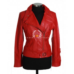 Daisy Red Ladies Military Style Designer Real Italian Washed Lambskin Leather Short Fashion Jacket