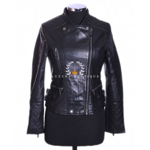 Roxy Black Ladies Biker Style Retro Designer Real Italian Washed Quilted Lambskin Leather Fashion Jacket
