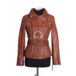 Gabrielle Tan Ladies Biker Style Double Zipper Designer Real Italian Quilted Washed Lambskin Leather Catwalk Fashion Jacket