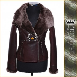 Prestige Maria Brown Ladies Women's 100% Genuine Marino Shearling Sheepskin Leather Fashion Winter Jacket