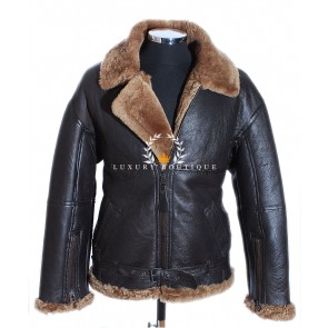 Men's RAF Shearling B3 Brown / Ginger Real Merino Shearling Sheepskin Wool With Belt Classic Bomber Military WW2 Winter Leather Flying Jacket