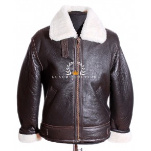 Men's Black / White Shearling B3 Bomber Classic WW2 Military Style Real Merino Sheepskin Wool With Lambskin Leather Finish Winter Fashion Jacket