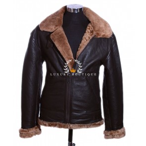 Men's Classic B3 Bomber Brown / Ginger WW2 Real Merino Shearling Sheepskin Wool With Lambskin Leather Finish Winter Fashion Jacket