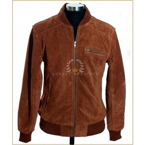 Dallas Tan Men's Classic Bomber Baseball Style Real Italian Cowhide Suede Leather Winter Fashion Jacket
