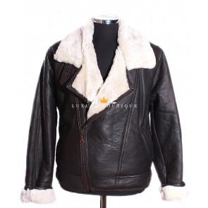 Men's Aviator Cross Zip Black / White Classic WW2 Real Merino Shearling Sheepskin Wool With Lambskin Leather Finish Winter Fashion Jacket