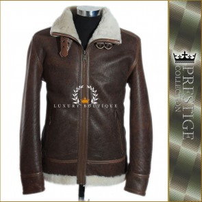 Prestige B3 Rust Brown Men's Real Merino Shearling Sheepskin Wool With Lambskin Leather Finish Biker Style Bomber Winter Leather Fashion Jacket