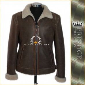Prestige Leon Rust Brown Men's Real Shearling Sheepskin Wool With Lambskin Leather Finish Biker Style Bomber Winter Leather Fashion Jacket