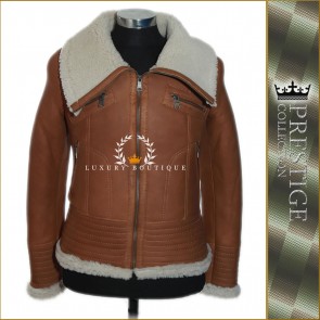 Prestige Wolf Tan Men's Real Shearling Sheepskin Wool With Lambskin Leather Finish Biker Style Winter Leather Fashion Jacket