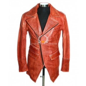 Christopher Orange Men's Smart Casual Cross Zip Double Breasted Real Washed Lambskin Leather Fashion Jacket