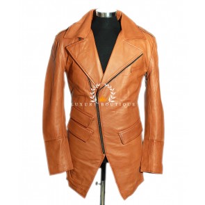 Christopher Tan Men's Smart Casual Cross Zip Double Breasted Real Washed Lambskin Leather Fashion Jacket