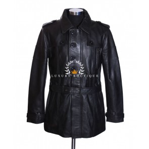 Colonel Autumn's Fallout Coat Black (S7412R) Men's Real Cowhide Vintage Leather Military Trench Coat