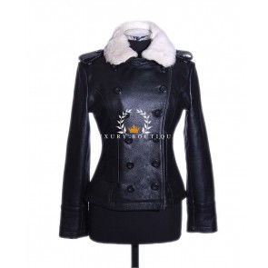 German Air Force Black Ladies Detachable Fur Collar Classic WW2 Military Real Cowhide Leather Winter Aviator Flight Jacket Pea Coat