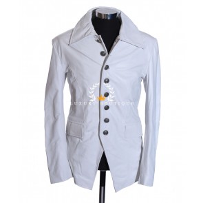 Lucifer White Men's Smart Casual Vintage Steampunk Fashion Gothic Style Real Lambskin Leather Blazer Shirt Jacket