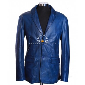 Milano Blue Men's Two Button Blazer Smart Casual Formal Real Italian Washed Lambskin Leather Fashion Jacket