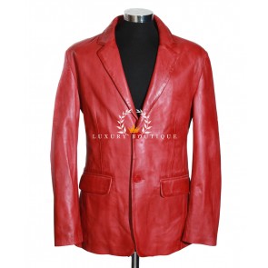 Milano Red Men's Two Button Blazer Smart Casual Formal Real Italian Washed Lambskin Leather Fashion Jacket