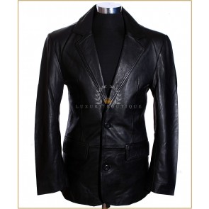 Ralph Black Men's Smart Classic 2 Button Real Soft Washed Lambskin Leather Designer Fashion Blazer Jacket