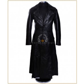 Dracula Black Men's Smart Casual Full-Length Real Soft Lambskin Leather Long Coat Overcoat 