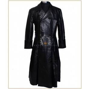 Morpheus Black Men's Military OVERCOAT Real Soft Lambskin Leather Full Length Film Movie Trench Coat