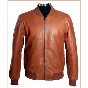 Dallas Tan (275PL2) Men's Classic Bomber Baseball Style Real Italian Lambskin Leather Winter Fashion Jacket
