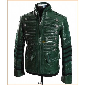 Heritage Green / Black Men's Steampunk Military Style Designer Gothic Real Vintage Cowhide Glazed Leather Parade Jacket