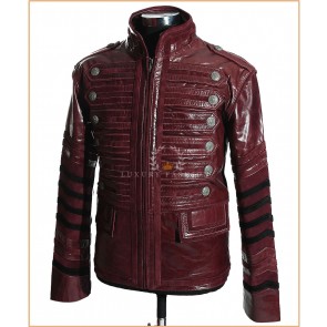Heritage Maroon Red Men's Steampunk Military Style Designer Gothic Real Vintage Cowhide Glazed Leather Parade Jacket