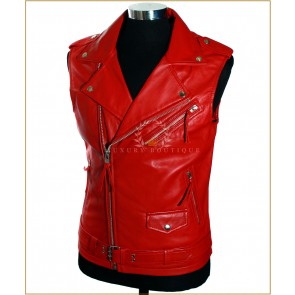 Men's Brando Red Biker Style Motorcycle Cruiser Real Soft Lambskin Leather Fashion Waistcoat