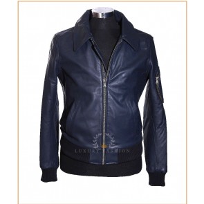 Harrington Navy Blue Men's Classic Bomber Style Vintage Real Cowhide Leather Fashion Jacket