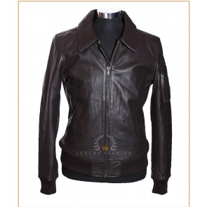 Harrington Dark Brown Men's Classic Bomber Style Vintage Real Cowhide Leather Winter Jacket