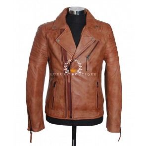 Wolverine Tan Men's Biker Style Double Breasted Movie Inspired Real Soft Lambskin Leather Fashion Jacket