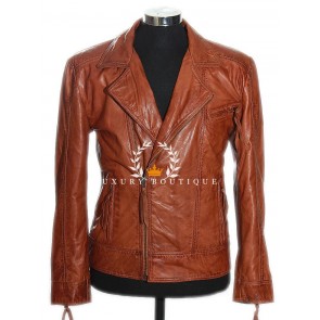 Notorious Tan Men's Biker Style Cruiser Double Breasted Cross zip Real Lambskin Leather Fashion Jacket