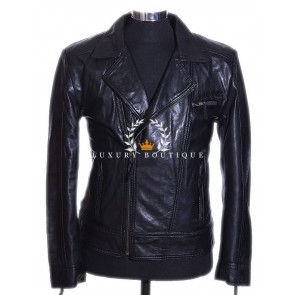 Notorious Black Men's Biker Style Cruiser Double Breasted Cross zip Real Lambskin Leather Fashion Jacket