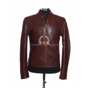 Cristian Brown Men's Biker Style Retro Real Vintage Washed Lambskin Leather Fashion Jacket